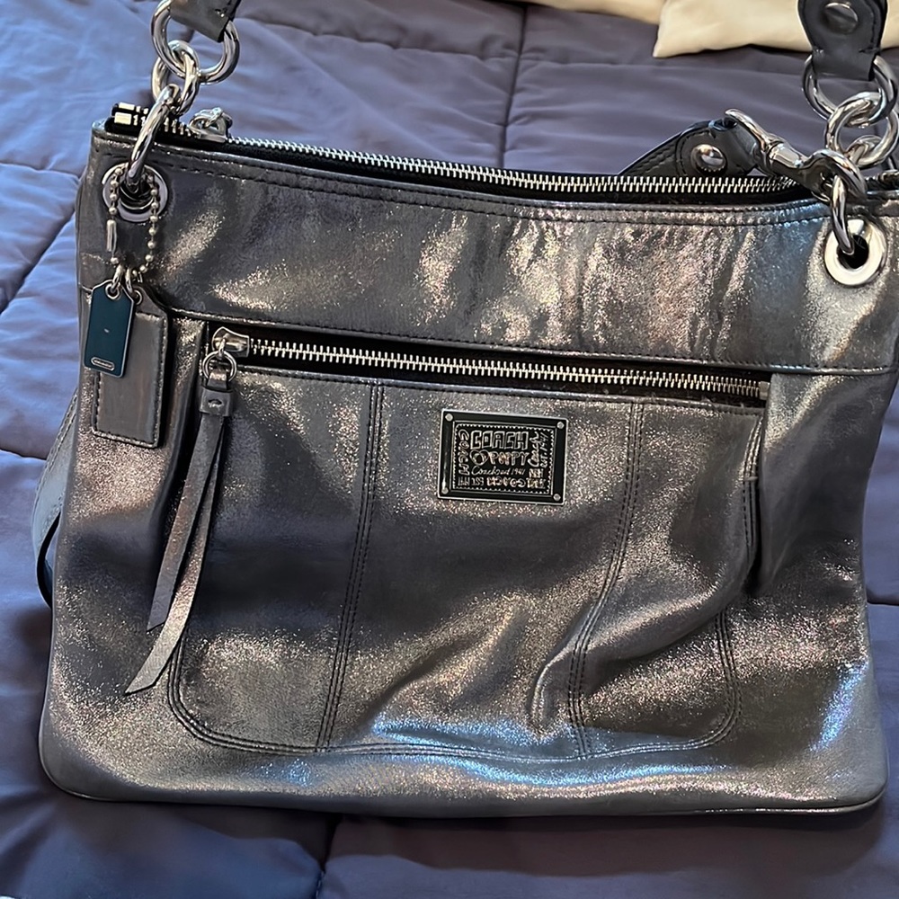 Silver/ Grey Coach Crossover Bag